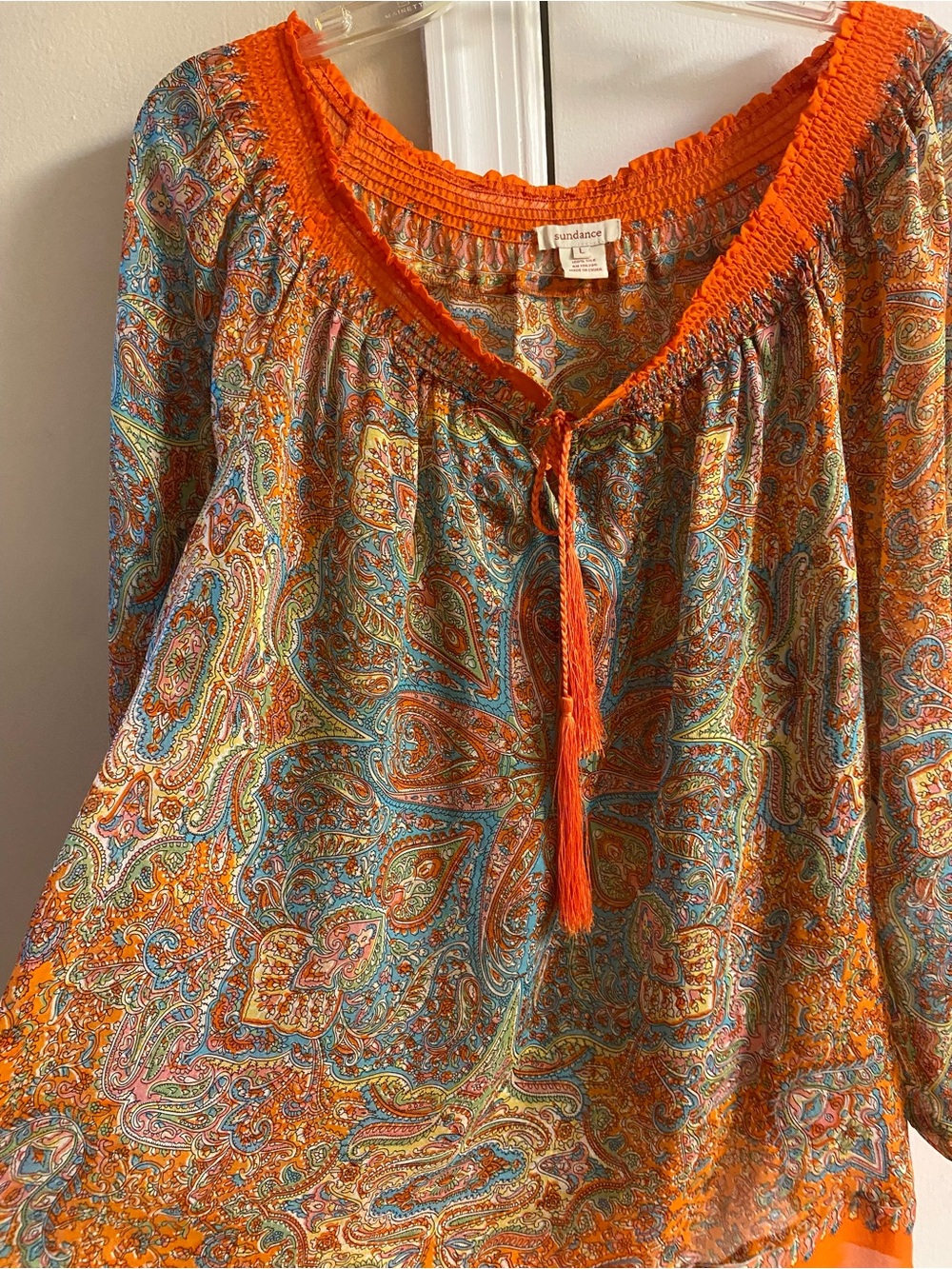 Sundance Orange Paisley Peasant Tunic Silk Large - Picture 4 of 7